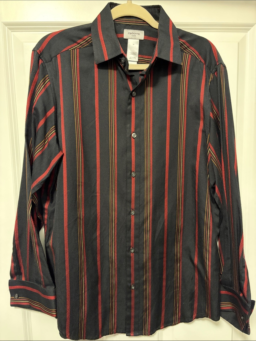 Claiborne Black Shirt with Red & Gold Stripes
